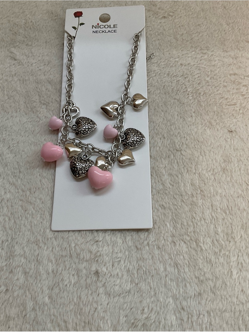 Nicole Pink and Silver Mixed Heart Charm Necklace